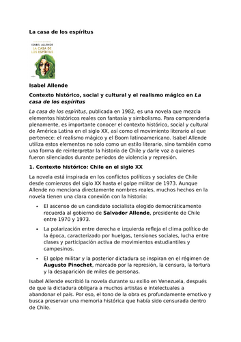 La casa de los espíritus – Isabel Allende –  Context and Magical Realism