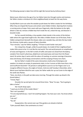 AQA Language Paper 1 Section A - Doerr All the Light We Cannot See