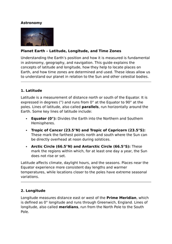 Planet Earth – Latitude, Longitude, and Time Zones