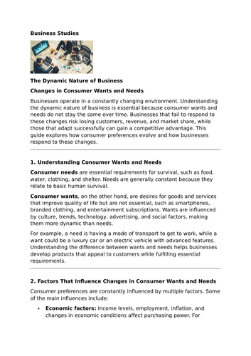 Changes in Consumer Wants and Needs