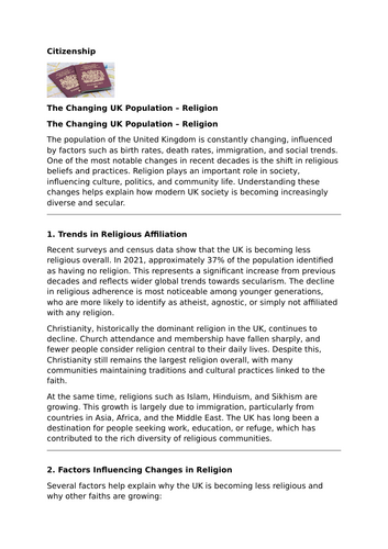 The Changing UK Population – Religion