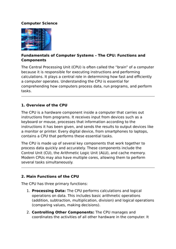 The CPU: Functions and Components