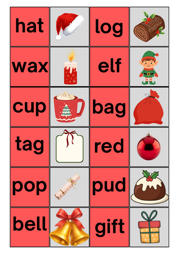Christmas Match the image to the early reading words (inc CVC)