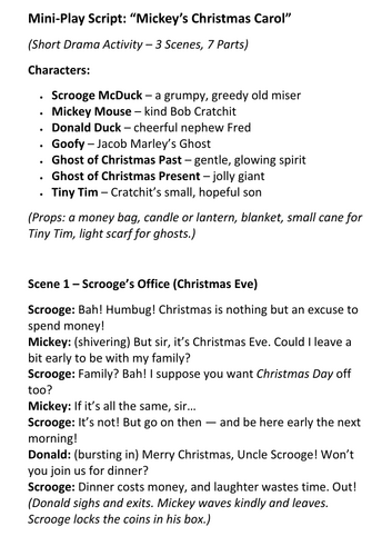 Mickey’s Christmas Carol Mini-Play Script
