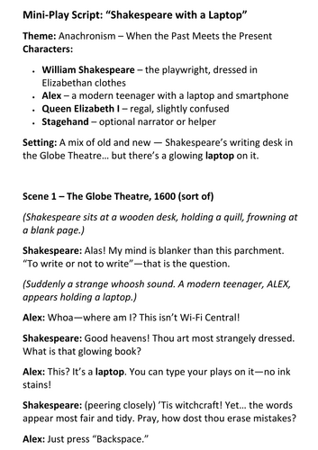 What is an Anachronism Mini-Play Script Shakespeare with a Laptop