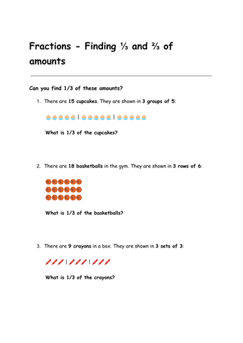 Finding 1/3 and 2/3 of amounts | Word problems | Year 2, 3 & 4