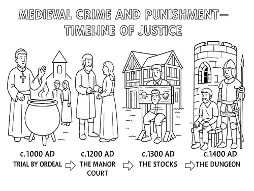Medieval Crime and Punishment  Timeline of Justice Coloring Picture