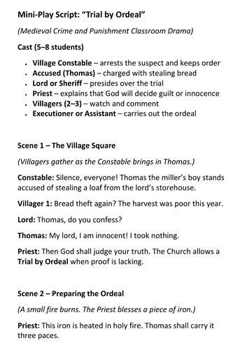 Medieval Crime and Punishment Mini-Play Script Trial by Ordeal