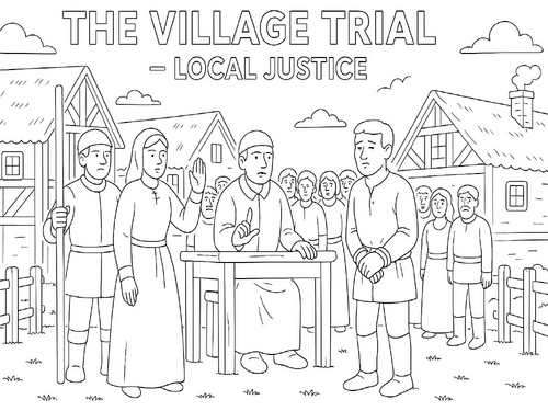 Medieval Crime and Punishment The Village Trial – Local Justice coloring picture
