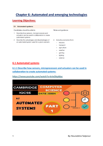 IGCSE Computer Science: Chapter 6: 6 Automated and emerging technologies