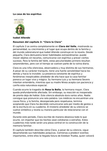 La casa de los espíritus by Isabel Allende – Chapter 3 – Summary and Analysis