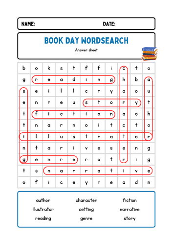 Book Day Vocabulary Word Search