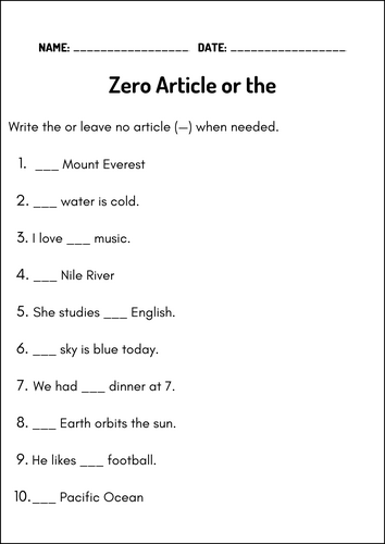 Articles Mastery Worksheets – Using a, an, the with Accuracy