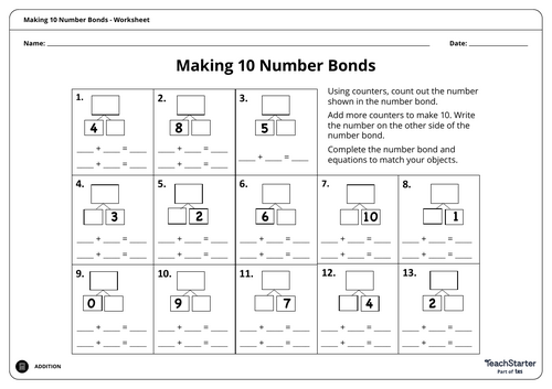 Number bonds to 10 worksheet