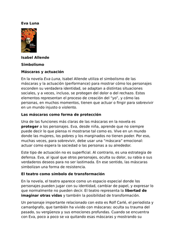 Eva Luna by Isabel Allende – Symbolism – Masks and Performance