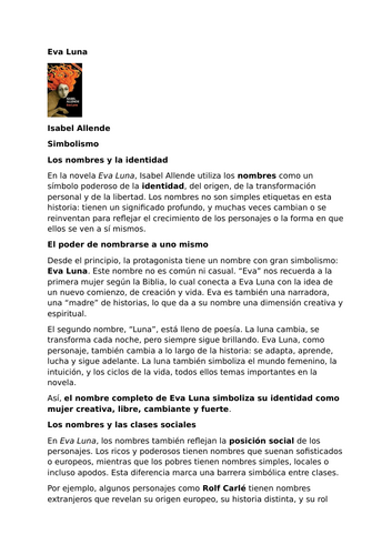 Eva Luna by Isabel Allende – Symbolism – Names and Identity