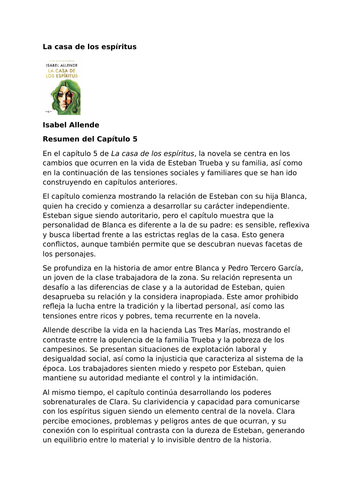 La casa de los espíritus by Isabel Allende – Chapter 5 – Summary and Analysis