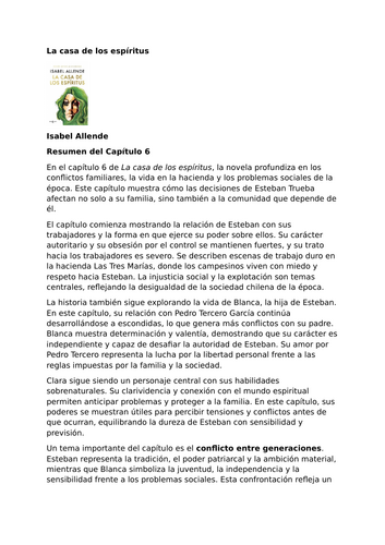 La casa de los espíritus by Isabel Allende – Chapter 6 – Summary and Analysis