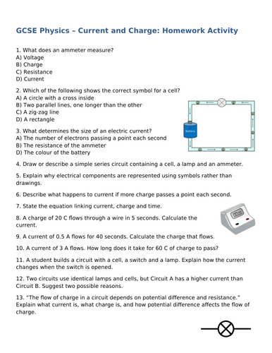 NEW (2016) AQA GCSE Physics - Current and Charge Homework