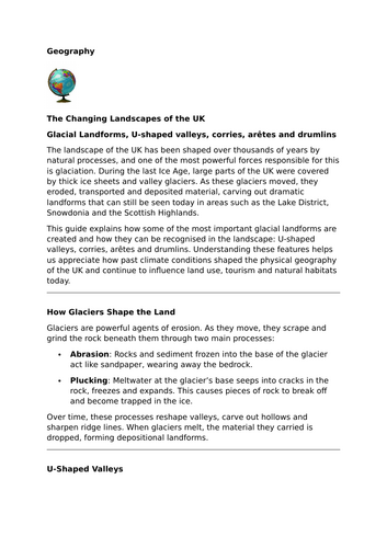 The Changing Landscapes of the UK – Glacial Landforms