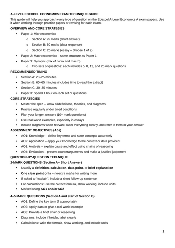 Edexcel A-Level Economics Exam technique guide
