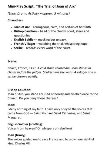 Mini-Play Script The Trial of Joan of Arc