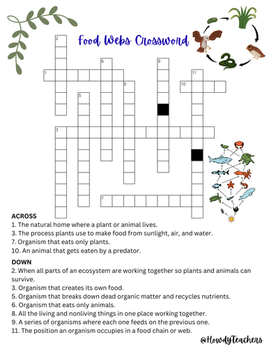 Food Webs Vocabulary Crossword Activity