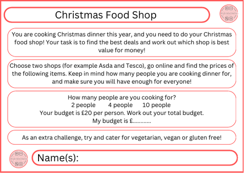 Christmas Food Shop Activity