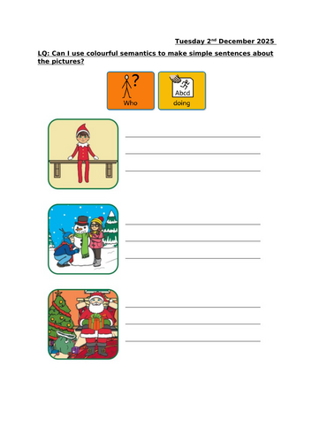 Christmas Colourful Semantic sentence prompts