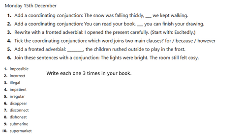 Year 4 Morning grammar work autumn 2