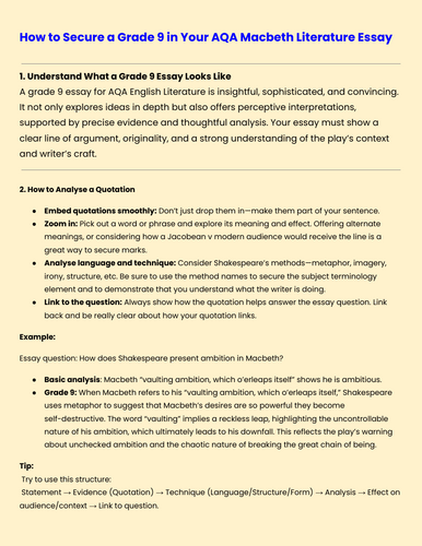 How to Secure Grade 9 in Your Macbeth Essay