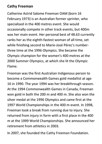 Cathy Freeman Handout