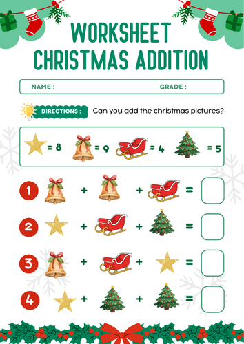 Festive Math Fun: Christmas Picture Addition Worksheets (5 Pages!)