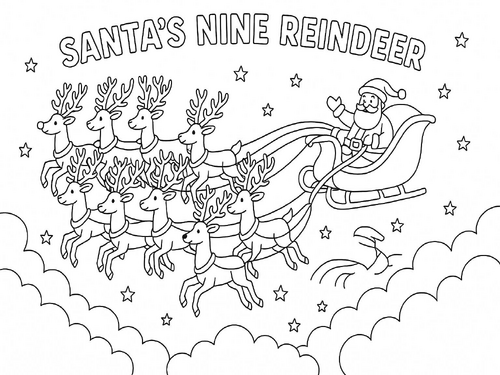 Christmas Reindeer – Santa’s Flying Team Coloring Picture