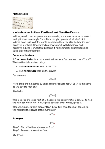 Indices: Fractional and Negative Powers