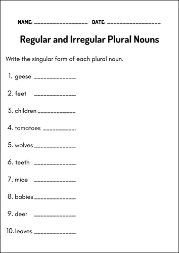 Regular and Irregular Plural Nouns Activities and Worksheets | Grammar