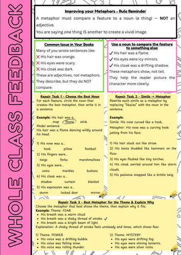 Metaphor Repair Task – Whole Class Feedback Worksheet (KS3 English)