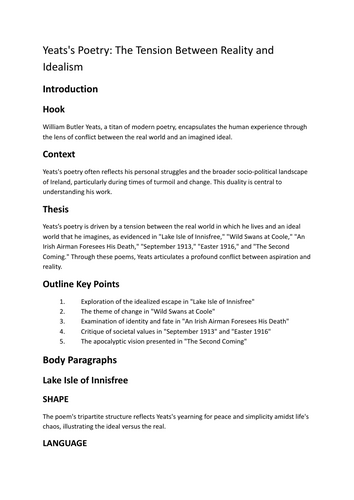 Yeats planning template