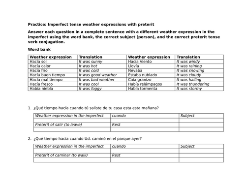 Practice: Imperfect tense weather expressions with preterit