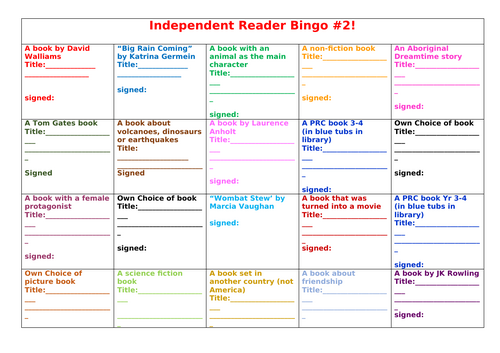 Reading Bingo Record sheets