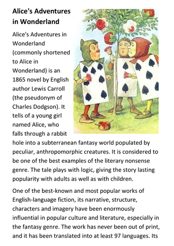 Alice's Adventures in Wonderland Handout