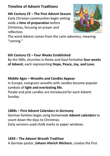 Timeline of Advent Traditions