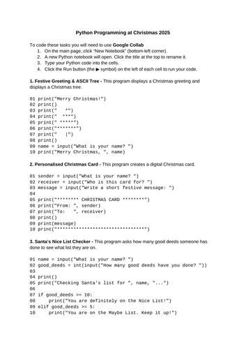 Python Programming at Christmas 2025 KS3 Edition