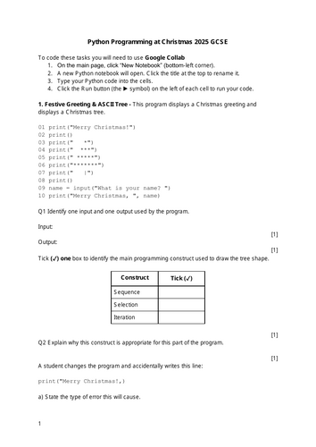 FREE - Python Programming at Christmas 2025 GCSE Edition