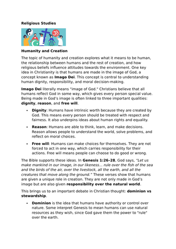 Humanity and Creation – Imago Dei, Dominion and Stewardship