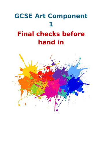 GCSE Art Component 1 Student Checklist before hand in