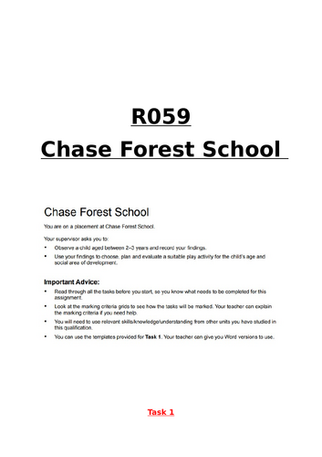 Student help sheet for R059 assignment