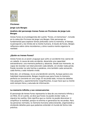 Ficciones by Jorge Luis Borges – Characters – Ireneo Funes