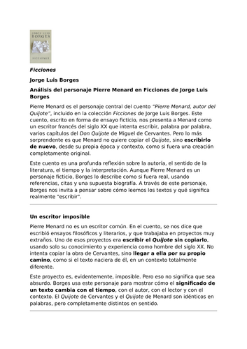 Ficciones by Jorge Luis Borges – Characters – Pierre Menard