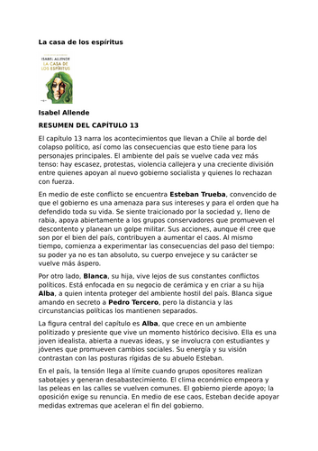 La casa de los espíritus by Isabel Allende - Chapter 13: Summary and Analysis